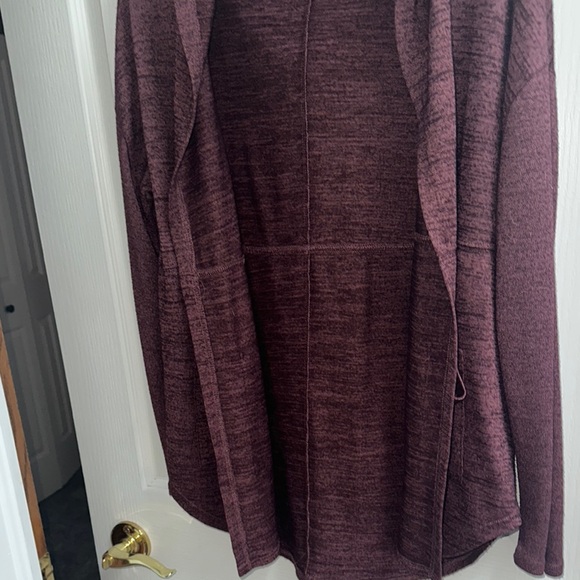 Burgundy colored Mudd Brand Heathered Cardigan with Relaxed Fit - Picture 5 of 9